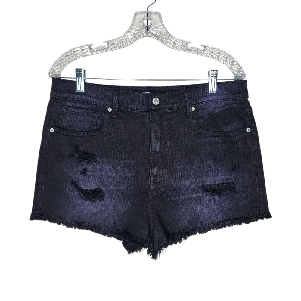 Eunina Lulu Super High Rise Cut Off Shorts Distressed Zephyr Black Wash‎ Size L